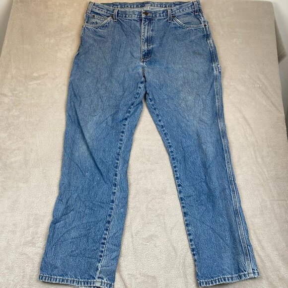 Dickies Mens Carpenter Jeans 36x30 Cargo Straight Workwear Blue Denim Relaxed - Picture 11 of 12